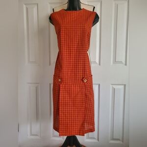 Vintage Princess Peggy Womens Checkered Sleeveless Romper Gold Accents Back Zip